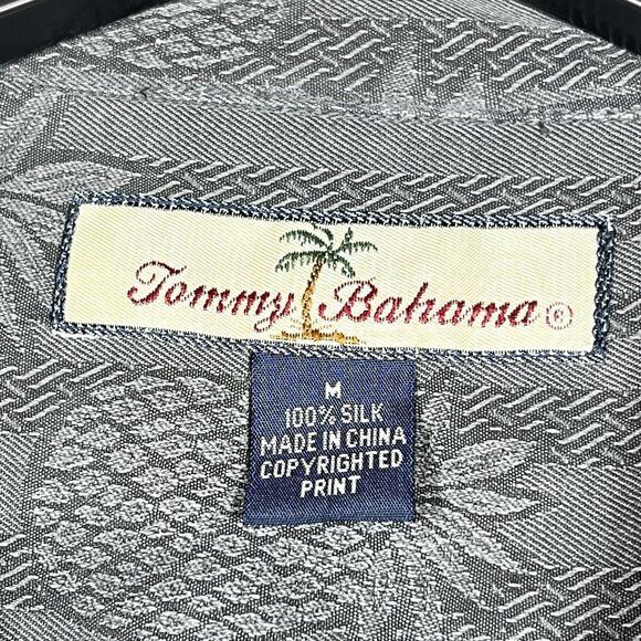 Tommy Bahama Shirt Mens Size Medium Gray Silk Button Up Hawaiian Relaxed Colada - Picture 10 of 11